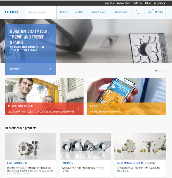 Seco Tools 웹사이트, 사용자에게 고급 온라인 서비스 제공